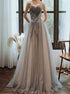 A Line Sweetheart Beadings Tulle Lace Up Grey Prom Dress LBQ3724